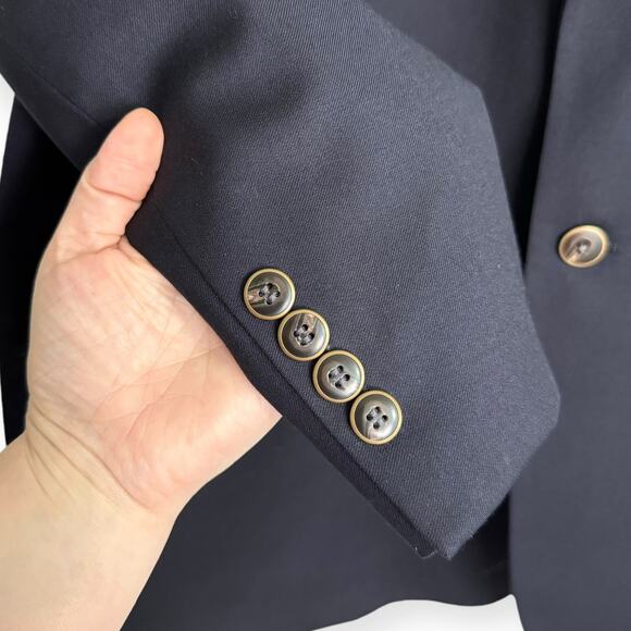 Joseph & Feiss Gold 100% Wool Navy Blue Two Button Blazer Men's Size 48L - Picture 7 of 12